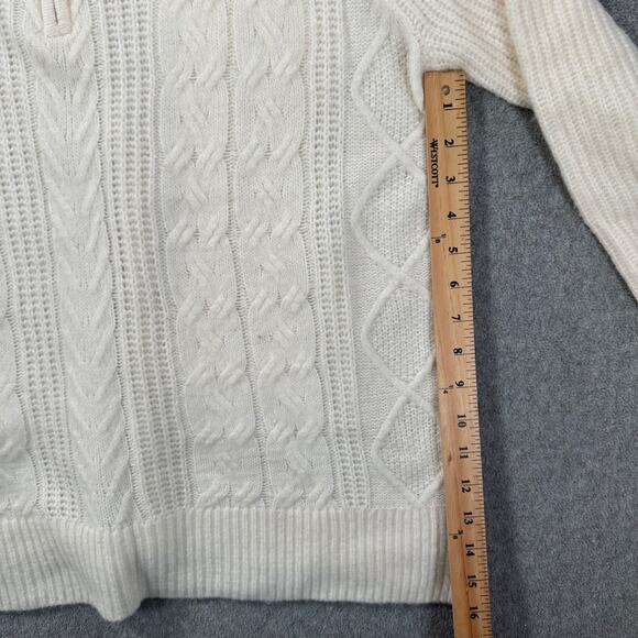 Ann Taylor LOFT Cable Knit Quarter Zip Sweater Women's Medium Winter White Cozy - Picture 7 of 8